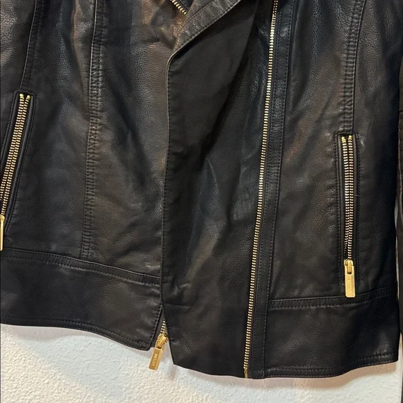 GUESS Black Leather Jacket with Gold Accents - Picture 2 of 5